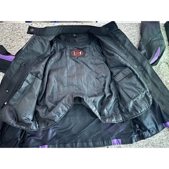New WOMEN'S BIKER JACKET IK LEATHER BLACK & PURPLE NYLON ZIP-UP SIZE M - Picture 8 of 10